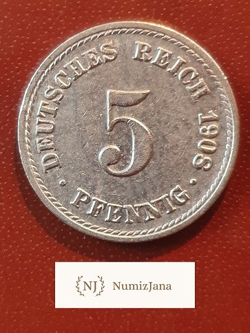 Niemcy 5 Pfennigow 1908 litera A