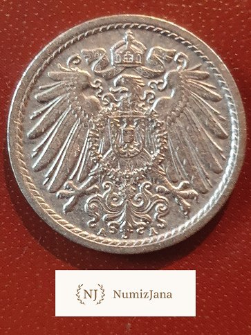 Niemcy 5 Pfennigow 1908 litera A