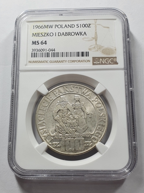 100 zł Mieszko i Dąbrówka 1966 r NGC MS 64