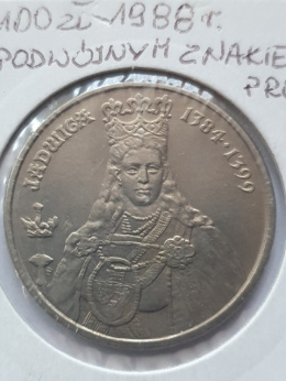 100 zł Jadwiga 1988 r podwójny znak