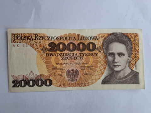 Banknot 20000 zł Maria Skłodowska 1989 r seria AK