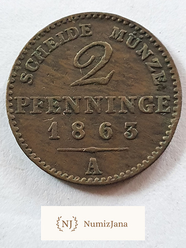 2 Pfennigi Prusy 1863 r