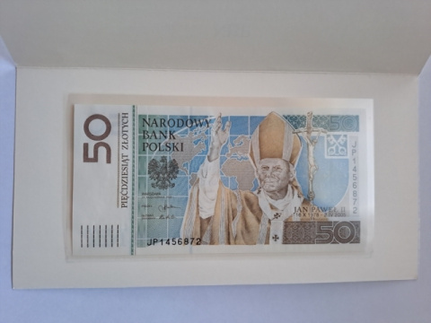 Banknot 50 zł Jan Paweł II 2005 r UNC