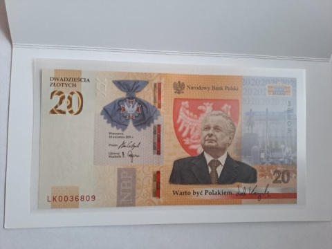 Banknot 20 zł Lech Kaczyński 2021 r nr 0036809 stan UNC