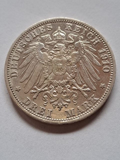 Niemcy 3 Marki Friedrich II von Baden 1910 r