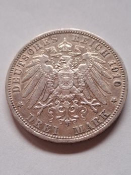 Niemcy 3 Marki Wilhelm II Prusy 1910 r