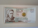 Banknot 20 zł Maria Skłodowska 2011 r niższy numer stan UNC