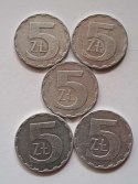 5 zł Lot 5 szt 1989 r