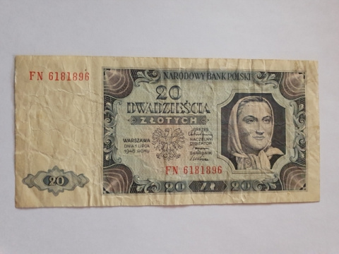 Banknot 20 zł 1948 r seria FN