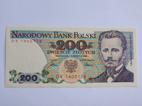 Banknot 200 zł Jarosław Dąbrowski 1986 r seria DR stan UNC