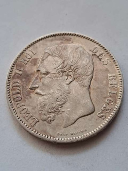 Belgia 5 Franków Leopold II 1873 r