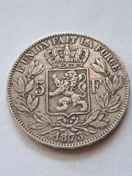 Belgia 5 Franków Leopold II 1873 r