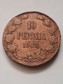 Finlandia 10 Pennia Mikołaj II 1908 r