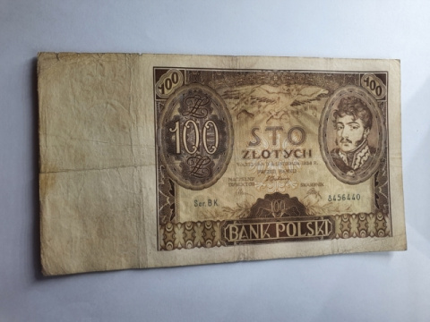 Banknot 100 złotych 1934 r seria BK