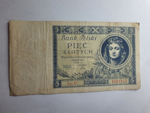 Banknot 5 zł 1930 r seria BF