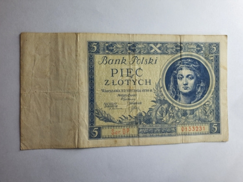 Banknot 5 zł 1930 r seria DP