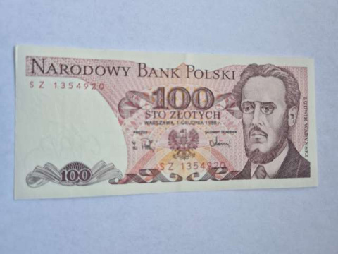 Banknot 100 zł Ludwik Waryński 1988 r seria SZ