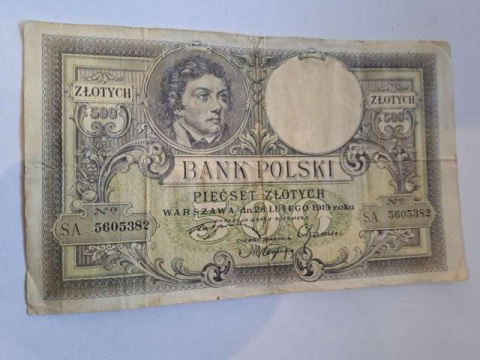 Banknot 500 złotych 1919 r seria SA