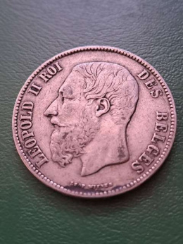 Belgia 5 Franków Leopold II 1870 r