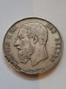 Belgia 5 Franków Leopold II 1875 r