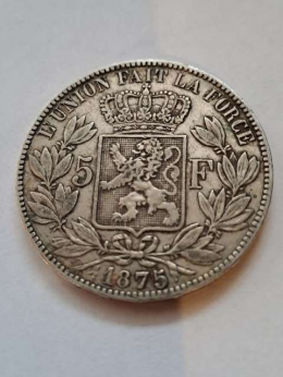 Belgia 5 Franków Leopold II 1875 r