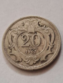 Austria 20 halerzy Franciszek Józef I 1907 r