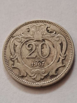 Austria 20 halerzy Franciszek Józef I 1907 r