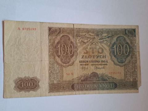 Banknot 100 zł 1941 r seria A