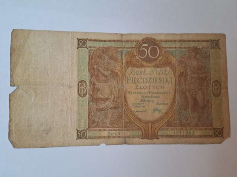 Banknot 50 zł 1929 r seria EN