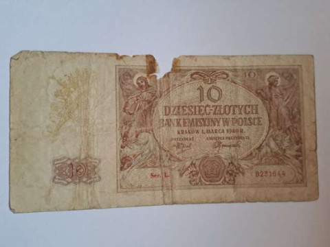 Banknot 10 zł 1940 r seria L