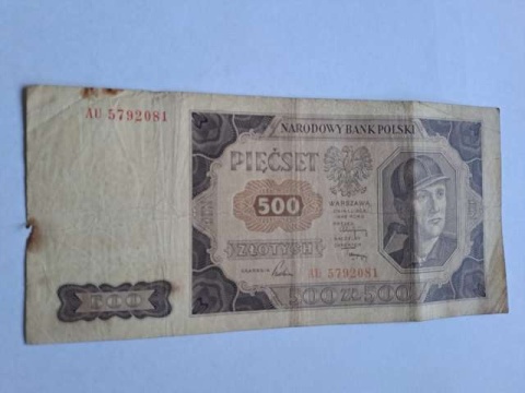 Banknot 500 zł 1948 r seria AU
