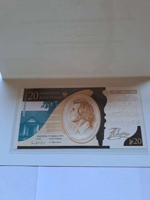 Banknot 20 zł Fryderyk Chopin 2009 r stan UNC