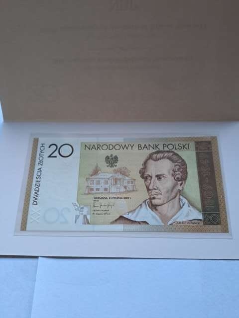 Banknot 20 zł Juliusz Słowacki 2009 r stan UNC