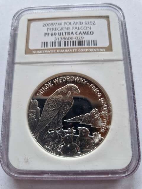 20 zł Sokół Wędrowny 2008 r NGC PF 69