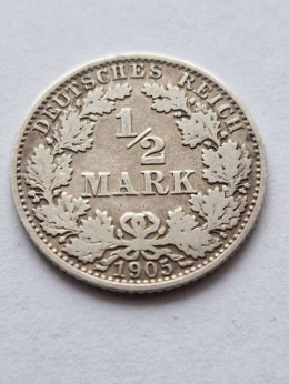 Niemcy 1/2 Marki Wilhelm II 1905 r A