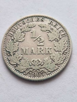 Niemcy 1/2 Marki Wilhelm II 1907 r A