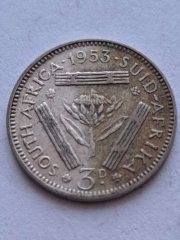 Afryka Południowa 3 pensy Elżbieta II 1953 r